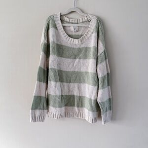 Billabong Green and Cream Striped Sweater